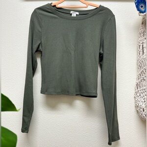 Bozzolo Dark Green Long Sleeve Crop Top